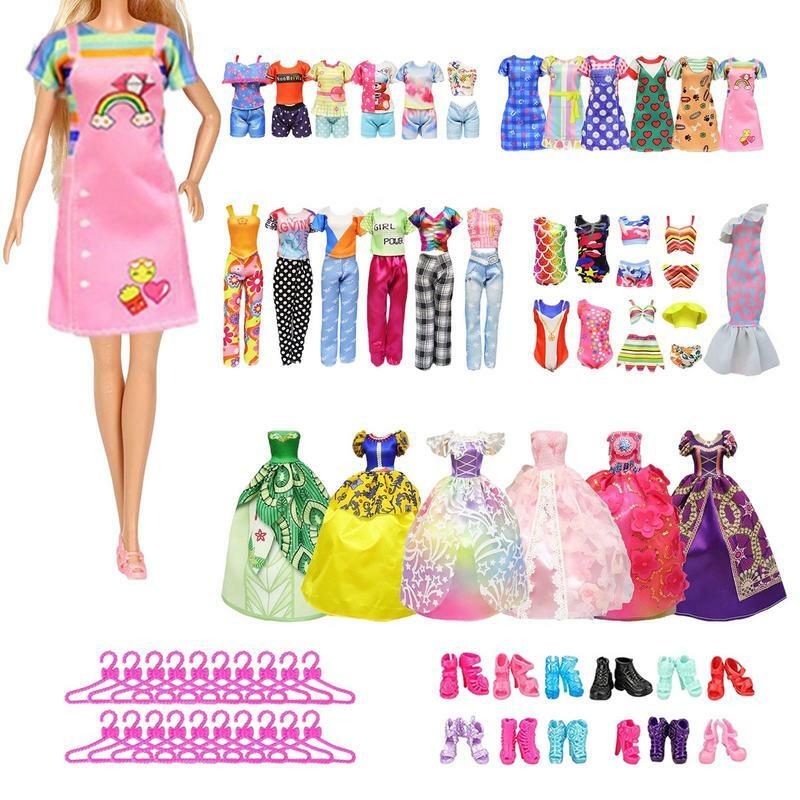 Boneca vestir kit, 57 pcs, design de moda, brinquedo, padrão impresso, acessórios de coleção, para aniversário e Natal