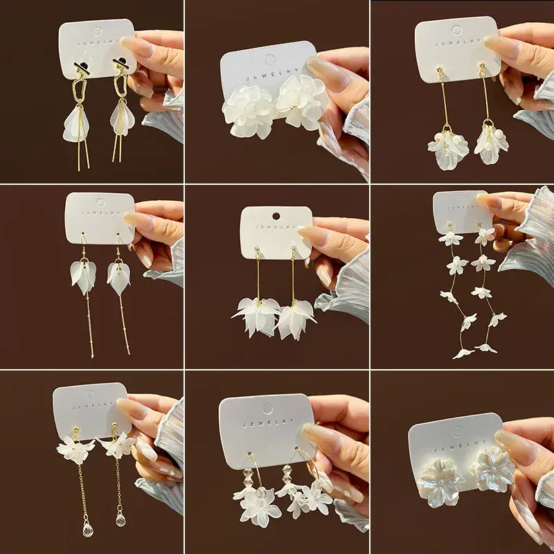 2024 New Transparent Flower Rhinestone Long Chain Tassel Beads Drop Earrings Geometric New Design Women