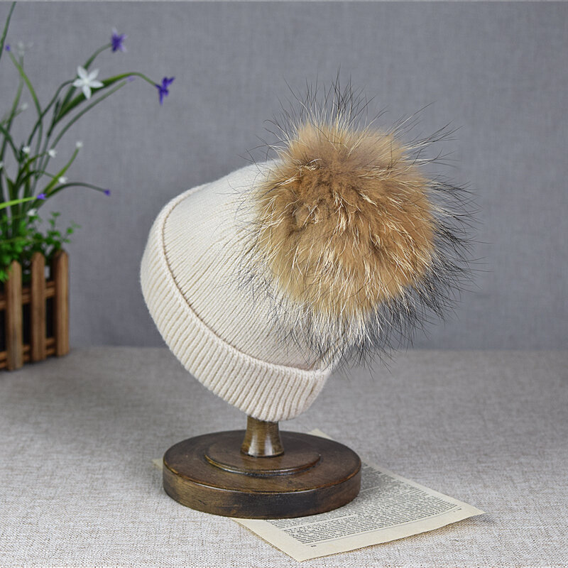 Winter Brand Female Fur Pom Poms hat Winter Hat For Women Girl 's Hat Knitted Beanies Cap Hat Thick Women Skullies Beanies