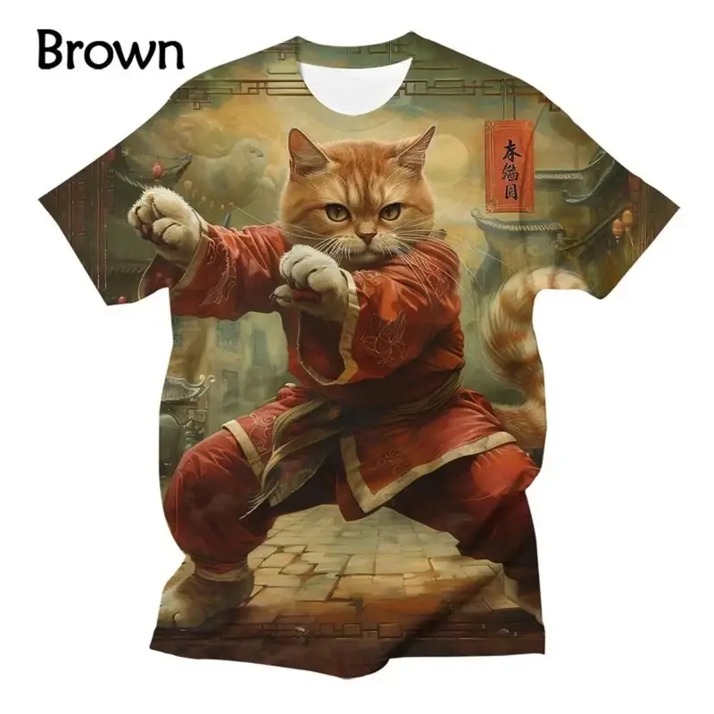 Summer New Fashion Cute Cat 3D Printed T-shirt for Men and Women Unisex Funny Tai Chi Cat Animal T-shirt for Children's Top