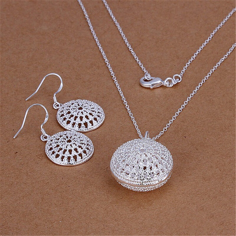 charms wedding color silver jewelry fashion Pretty pendant Necklace Earring women party set TOP quality stamped , p218