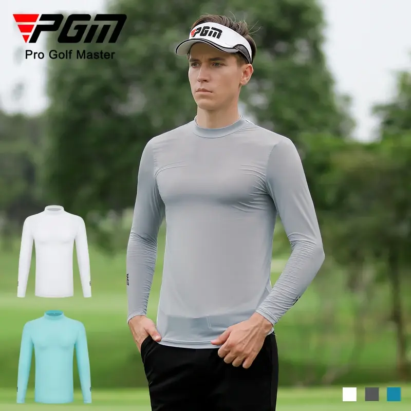 Men's Long-Sleeved Golf T-shirt, Sun Protection Clothing, Ice Silk Bottoming Shirt, Quick-Drying Top, Summer