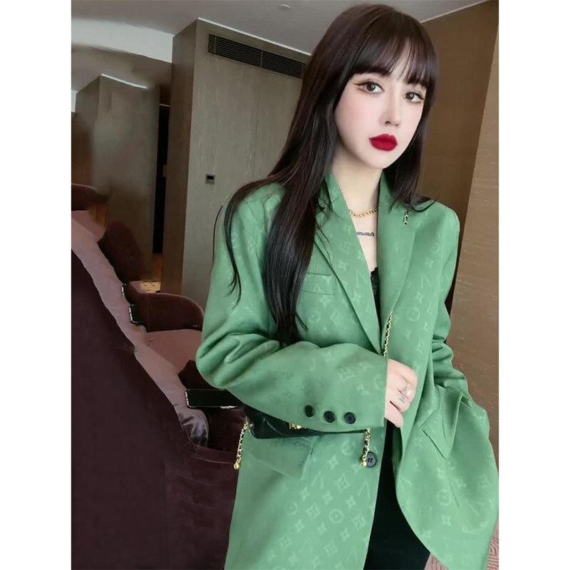 Spring Autumn Female Long Sleeved Suit Jacket Solid Color Women Blazer Coat Ladies Mid Length Version Long Sleeved Tops Outwear