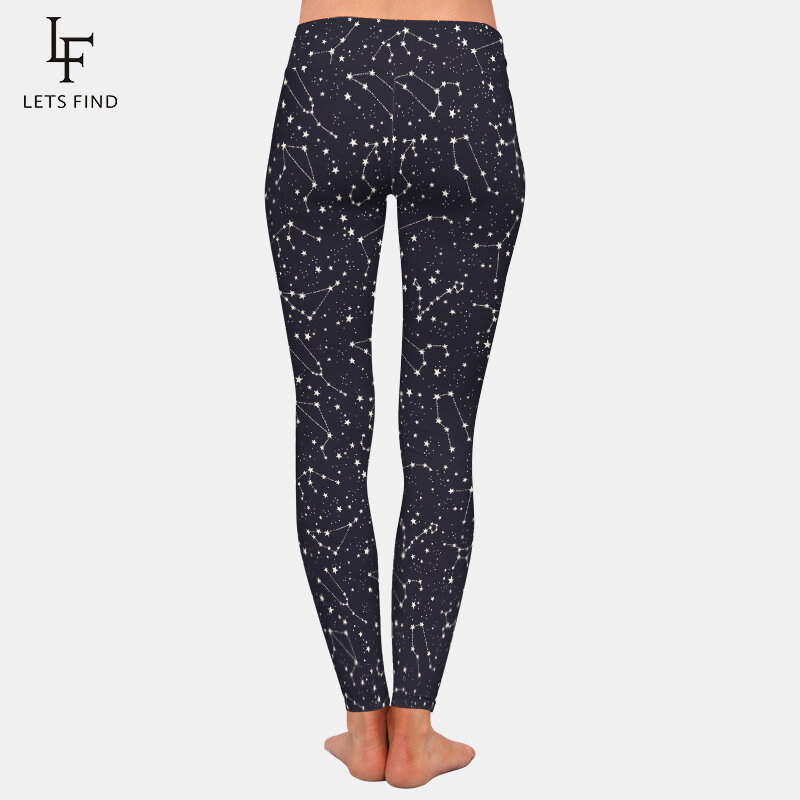 LETSFIND-Pantalon Fitness Taille Haute pour Femme, Leggings Complets artificiel astiques, Constellation 3D, Impression Numérique, Ciel Nocturne, Lune, Fille