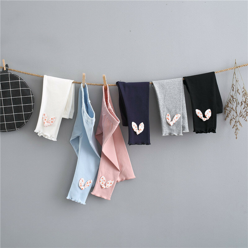 Collants en coton avec nœud en dentelle pour enfants, pantalons thermiques flexibles, longueur cheville, printemps et automne, TiXI
