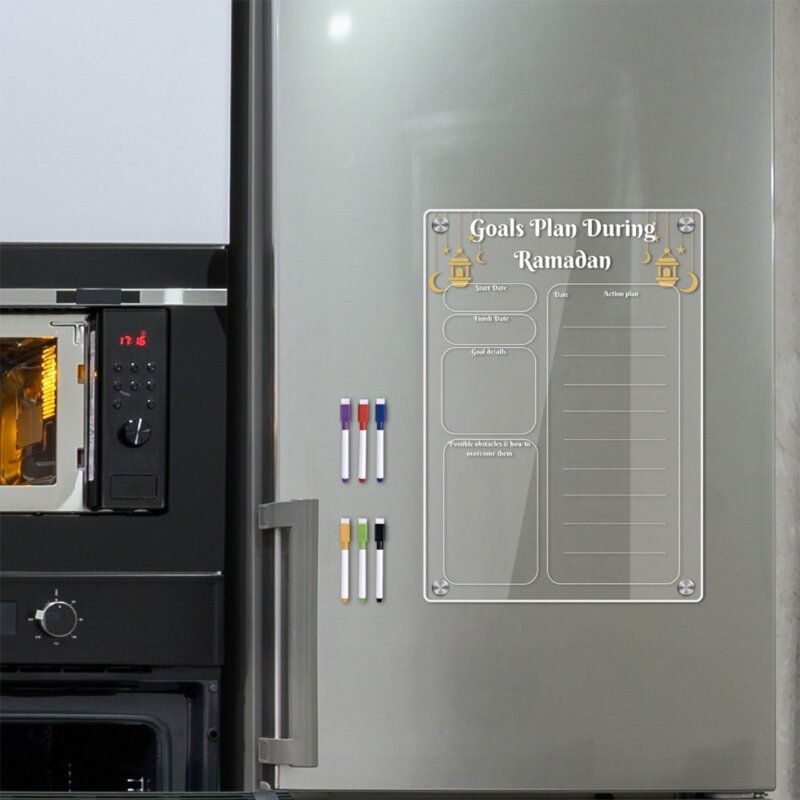 Lịch từ tính acrylic cho tủ lạnh, lịch Ramadan Lịch hàng tuần Công cụ lập kế hoạch bữa ăn Ramadan Bảng ghi nhớ từ tính tủ lạnh