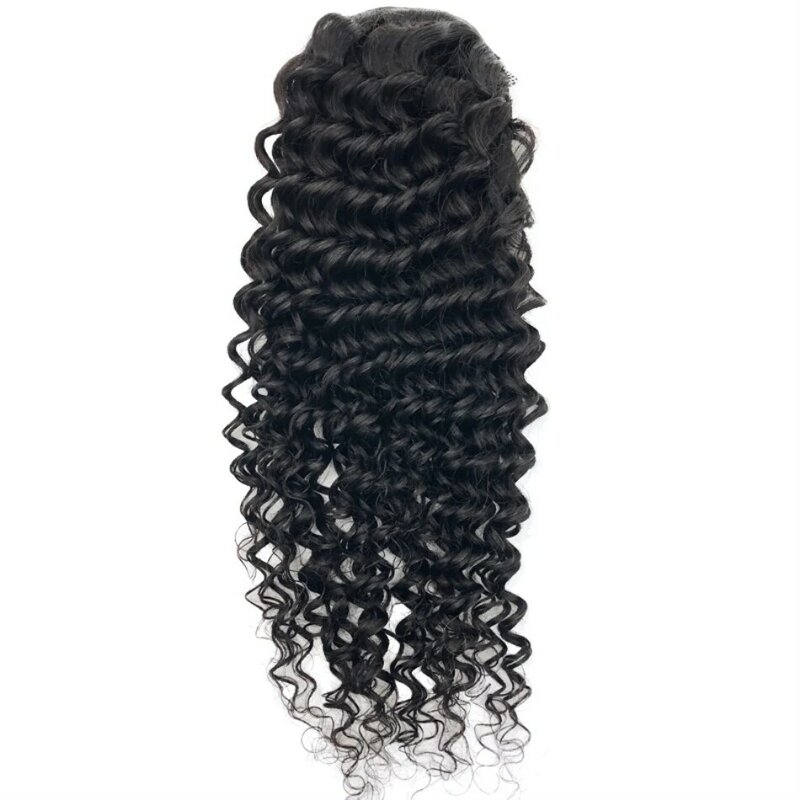 Long Kinky Curly Drawstring Ponytail Human Hair Remy Peruvian Clip in Human Hair Extensions Ponytail Natural Black for Women