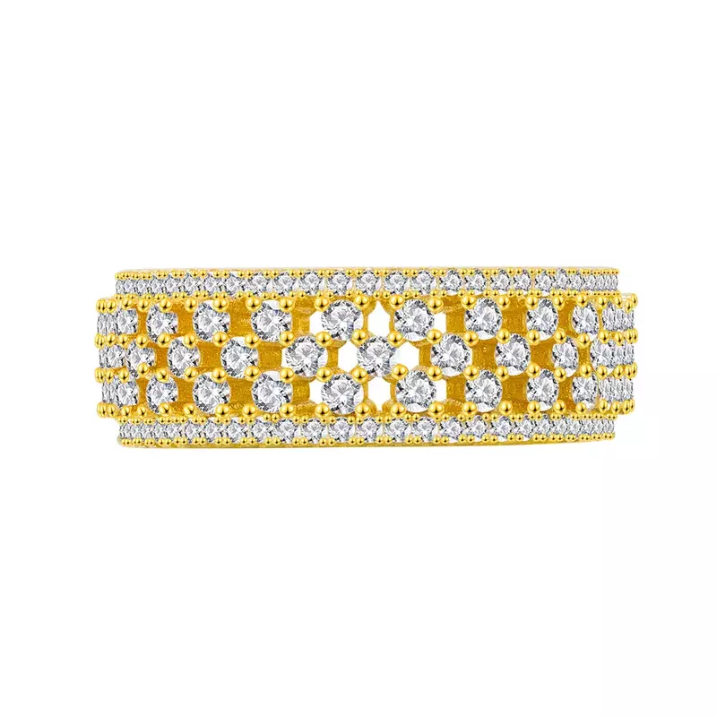 Anel de diamante completo em grade de colméia, prata pura 925, design de alto grau no estilo instagram, luxo leve, modelos novos