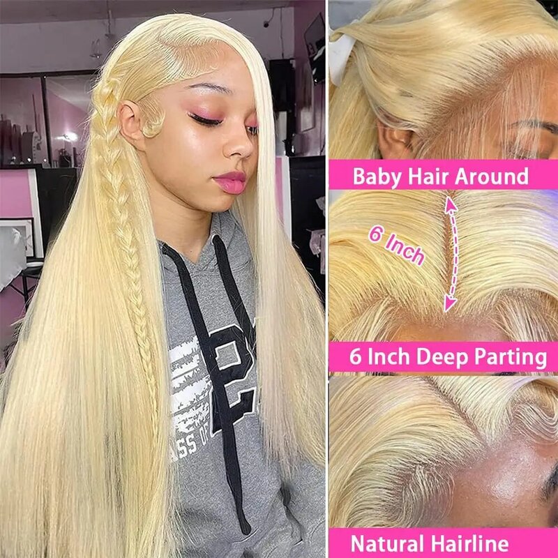 613 Blonde 13x6 Straight Lace Front Human Hair Wigs Bone Straight 13x4 HD Lace Frontal Wig 200 Density Pre Plucked Glueless Wigs