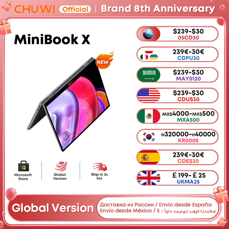 Chuwi minibook x laptop tablet 2 in 1 intel n100/n5100 10.51 "fhd ips bildschirm 12gb lpddr5 512g ssd windows 11 notebook 1200*1920