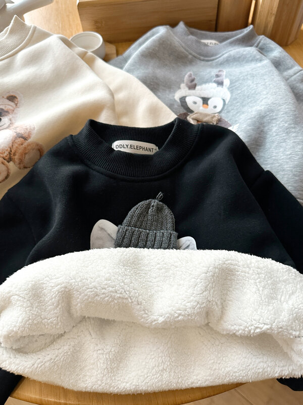 Winter Baby and Girls Boys 3D Animals Warm Fleece Lined Sweatshirt Kids Track Pullover Jumper Children Work Coat Tops 1-10 Years