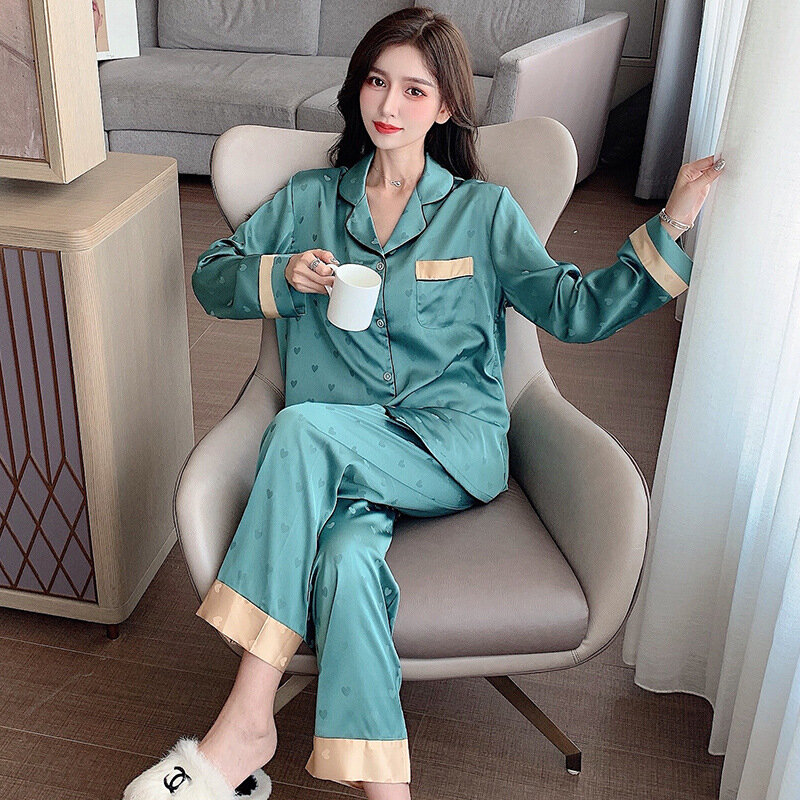 Pajamas Women's 2024 New Spring and Summer Ice Silk Jacquard Silk Long Sleeve Home Clothes suit Spring and Autumn Thin M-3XL