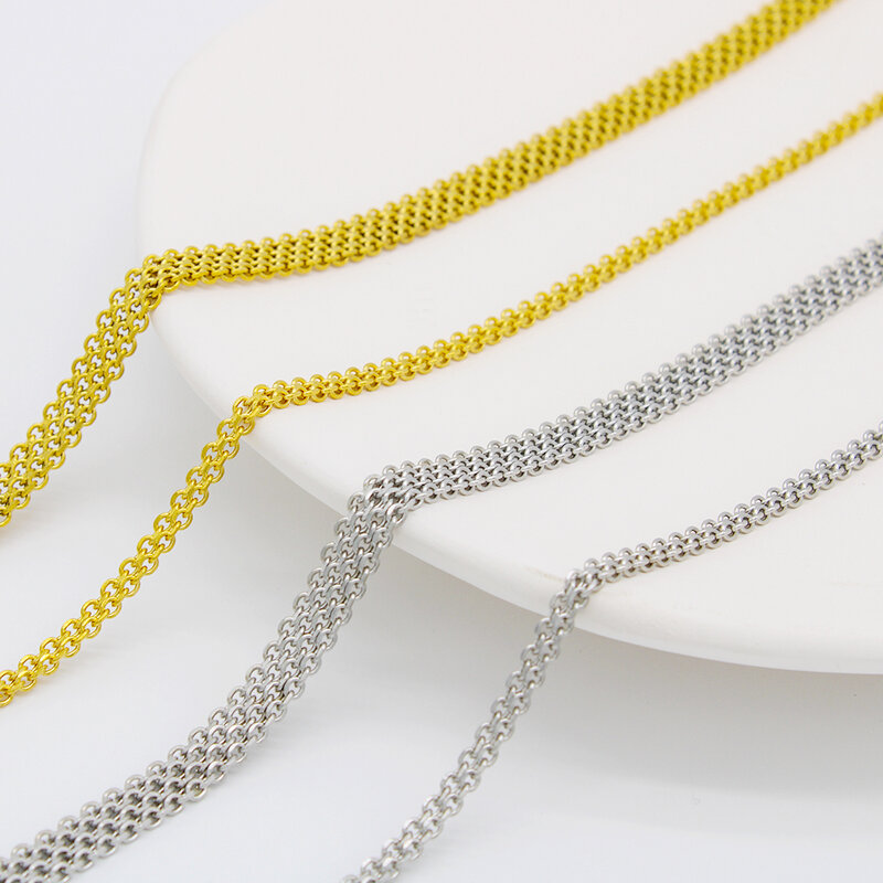 3mm 6mm Korean Fashion New  Gold Plating Mesh Chain Necklace for Women Luxury Fine Trinket Polished Stainless Steel Jewelry