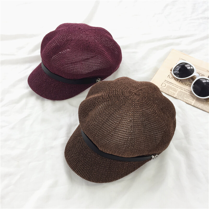 Шляпа летняя Корейская версия универсальная тёмно-синяя шляпа женская летняя льняная дышащая восьмиугольная Солнцезащитная шляпа с язычком утка английский берет