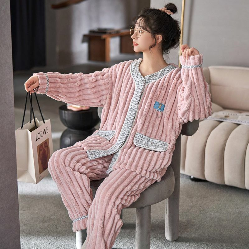 2024 New Fashion Girls Autumn Winter Sleepwear Little Fragrant Pajamas Women's Plush Thick Loungewear Famale Coral Homewear Set