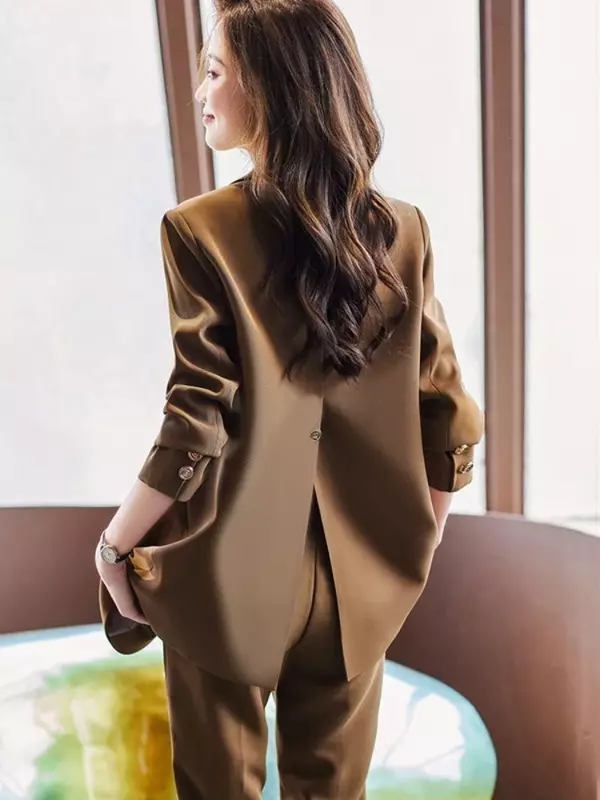 Conjunto de chaqueta y pantalones de pierna recta para mujer, abrigo de un solo botón, Color sólido, trajes elegantes, ropa de oficina para mujer