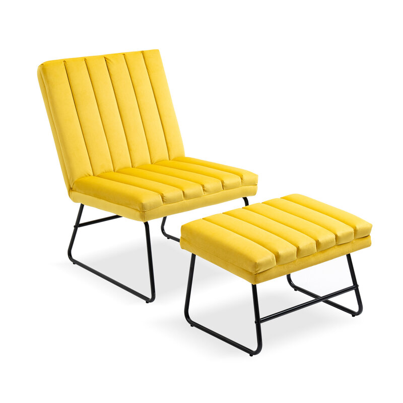 Yellow Modern Lazy Lounge Chair - Comfortable Contemporary Upholstered Single Leisure Sofa Chair Set for Relaxing and Unwinding 