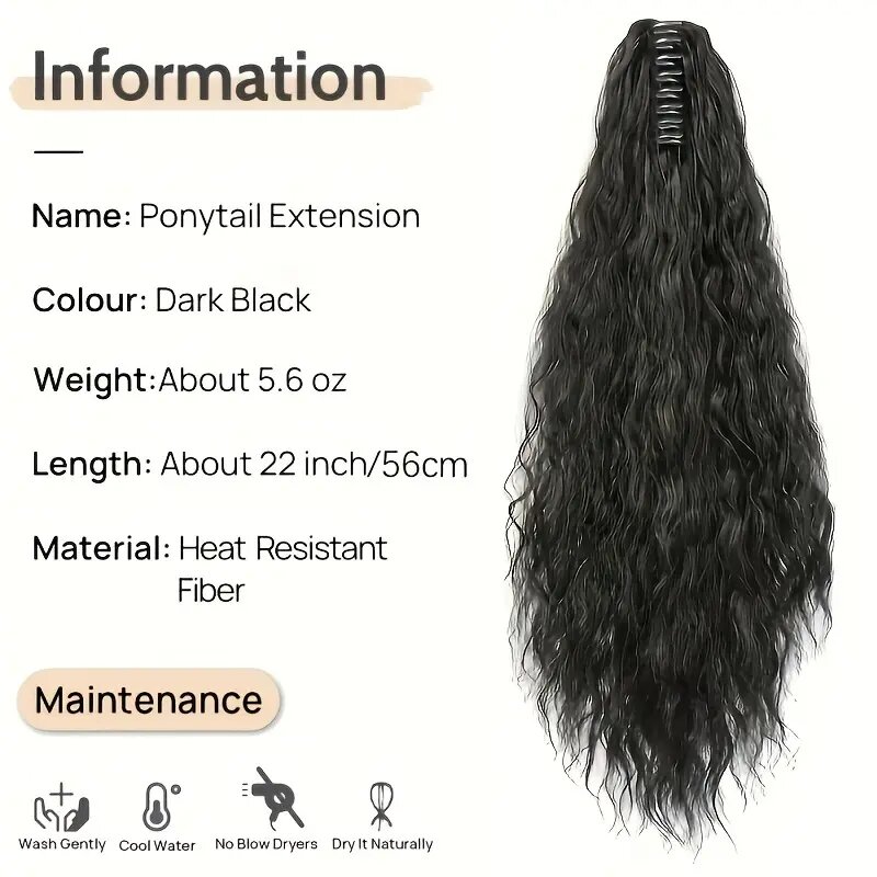 Extension de cheveux queue de cheval synthétique pour femme, pince à griffes, postiche longue ondulée, queue de cheval moelleuse naturelle, 22 po