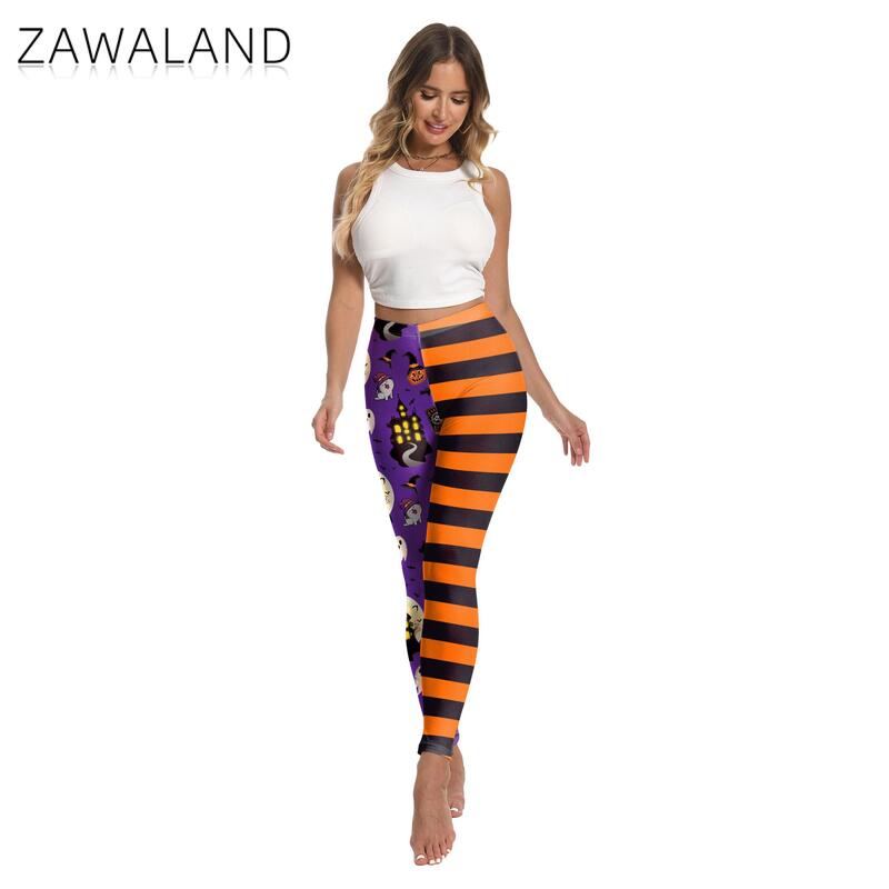 Zawaland-Leggings Sexy de Treino com Listras Femininas, Calça Casual, Estampada em 3D, Cosplay, Terror, Halloween