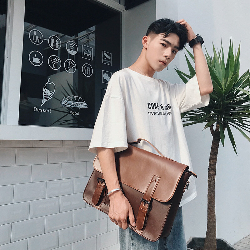 Szalony koń sztuczny koreański styl torebka biznesowa laptopa aktówki do kawy skórzane Casual Men torby na ramię kurierskie
