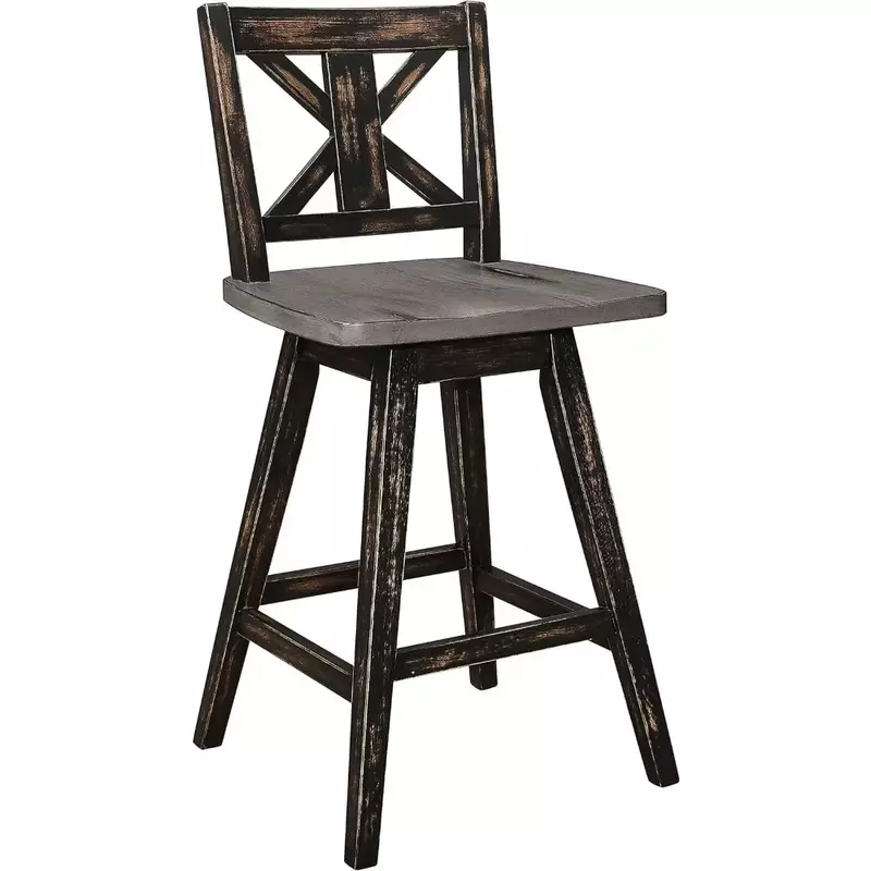 Bar Stools Set of 2, Solid Wood Kitchen Island Counter Barstool with Back and Footrest, Bar Chair