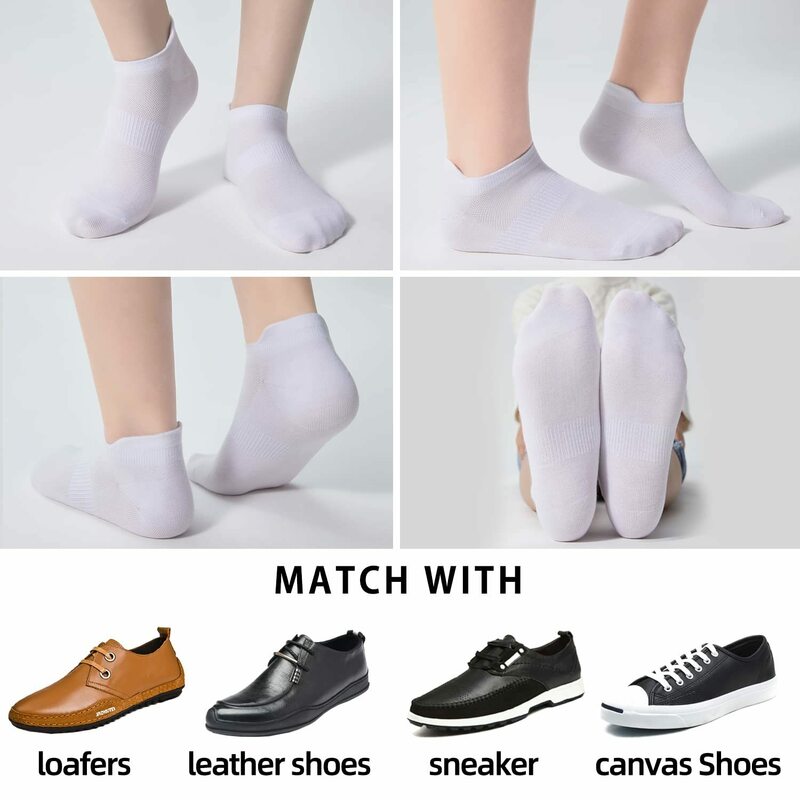 ถุงเท้ายาวระดับข้อเท้าสำหรับผู้ชายและผู้หญิงใหม่, ถุงเท้ากีฬาหนังหุ้มข้อต่ำบางนิ่มแฟชั่นสีขาวดำเทา10/20คู่2024