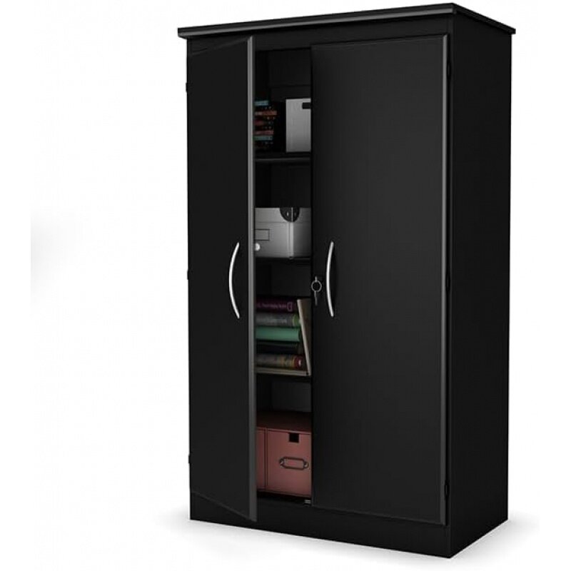 South Shore-armario de almacenamiento de 2 puertas con estantes ajustables, color negro sólido
