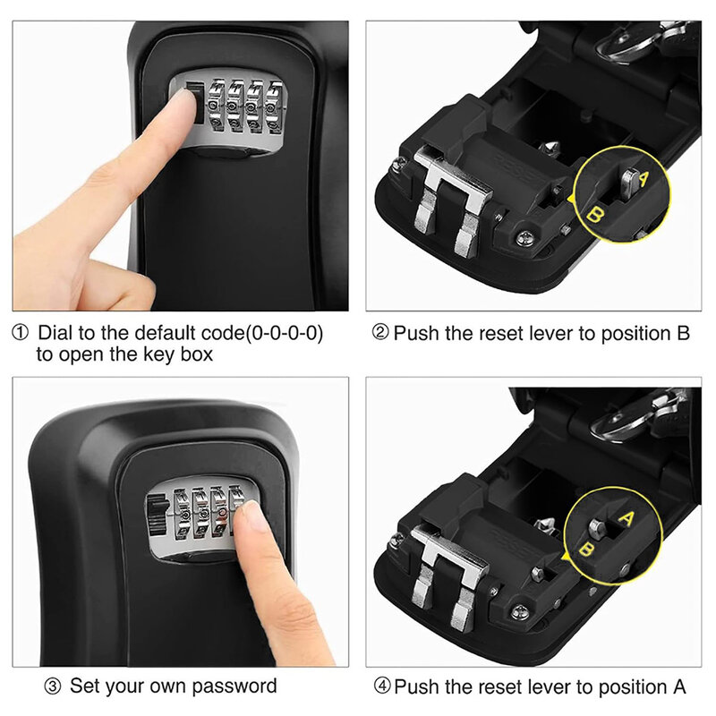 Key Lock Box para Exterior, Resistente e Durável, Lockbox para Casa, Spare Keybox com Código Resettable para Garagem Doméstica