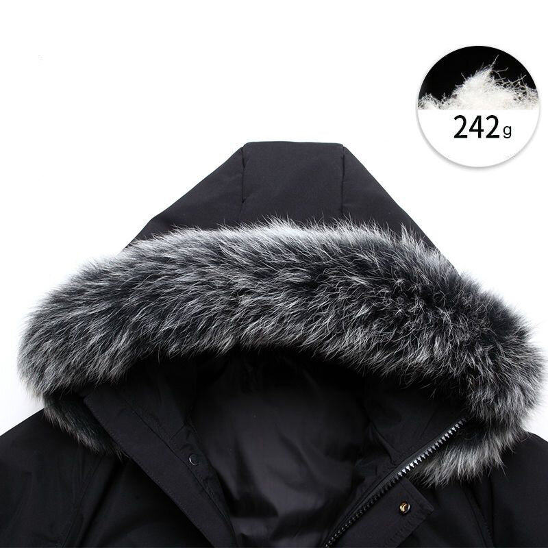 남성용 따뜻한 온열 다운 코트, 남성용 재킷, 강화 후드, 화이트 덕 다운, 가짜 여우 헤어 코트, 겨울 코트, 무료 배송