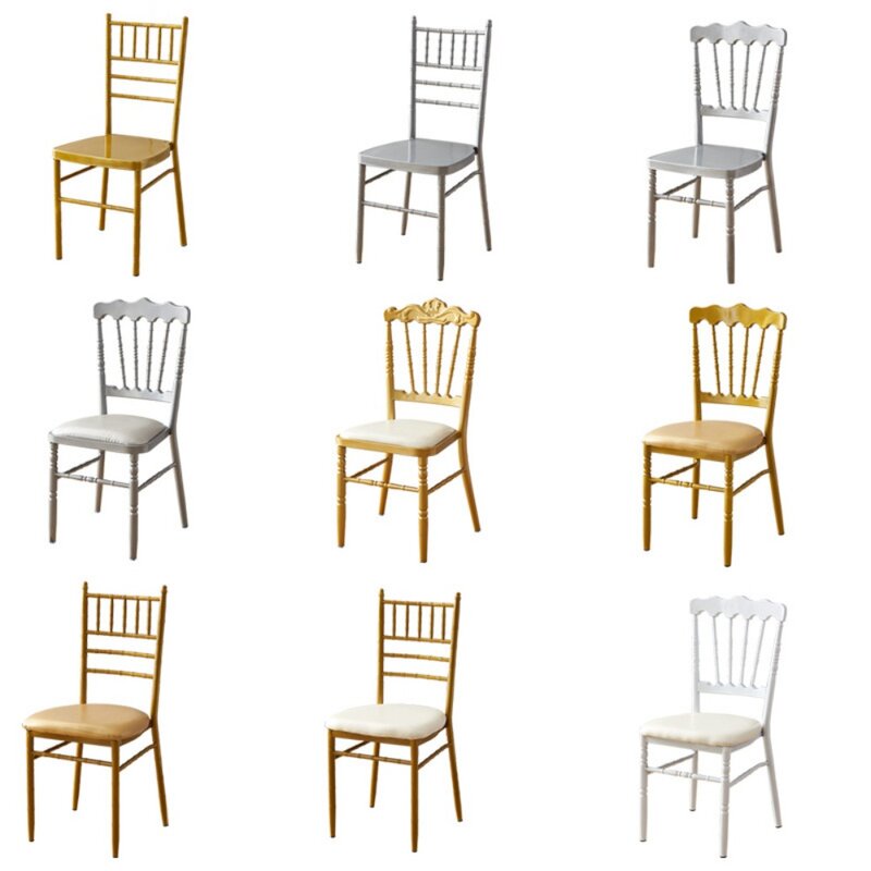 Cadeiras empilhadas galvanizadas do ferro do ouro, casamento jantando cadeiras, cadeiras de bambu, sacos macios, coxins de assento, banquete do hotel, Fo