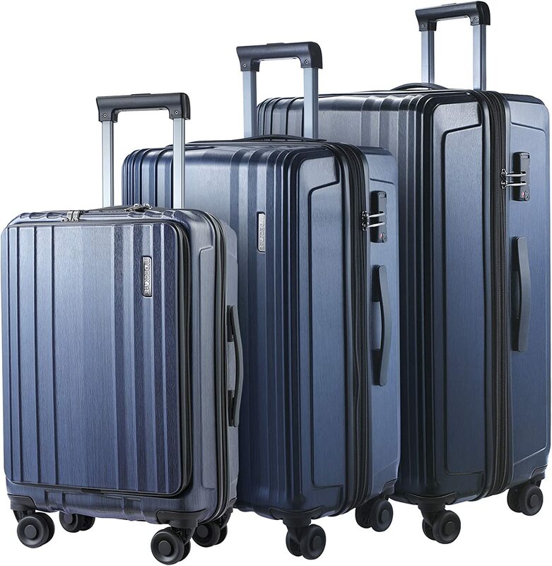 Комплект чемоданов из 3 предметов, передний карман для ноутбука 21/24/28 дюйма, расширяемый легкий жесткий чемодан из АБС и поликарбоната, колеса-Спиннеры, синий замок TSA