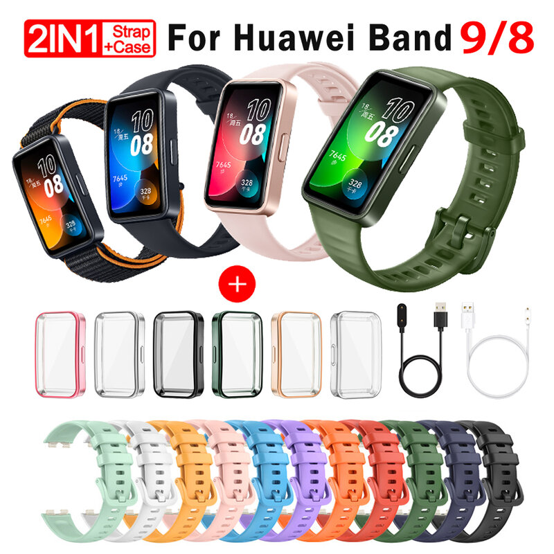 Soft Silicone Strap Case para Huawei Watch, Pulseira de Substituição, Screen Protector, Pulseira, Acessórios, Band 8, 9