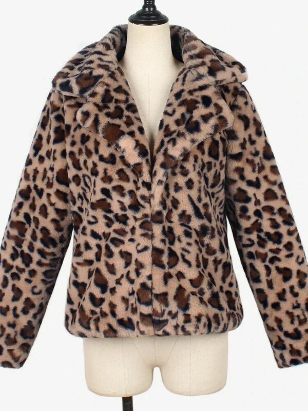 Женская зимняя куртка с леопардовым принтом, теплая шуба из искусственного меха, женские меховые куртки для отдыха, толстые пушистые Роскошные шубы, верхняя одежда 2023