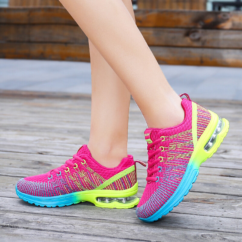 รองเท้าผ้าใบผู้หญิงรองเท้าสตรีแฟชั่น Air Cushion ตาข่ายบินทอ Breathable กีฬารองเท้า