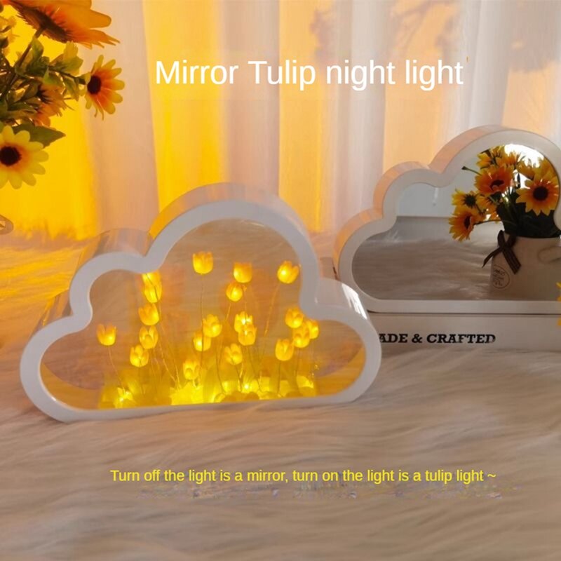 Lampu malam cermin Cloud, buatan tangan DIY Tulip anak perempuan ruang tamu lampu malam B 1 buah