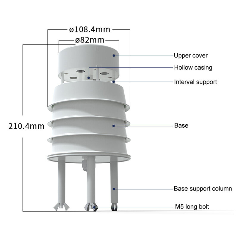 RS485 Kecepatan Angin Ultrasonik dan Sensor Arah Suhu Kelembaban Kebisingan PM2.5 Tekanan Cahaya Curah Hujan Stasiun Cuaca Kecil