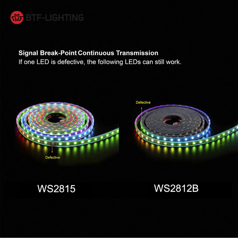 Tira de luces LED RGB direccionables individualmente, señal Dual 30 60 100 144 LEDs IP30 65 67, WS2815 DC12V WS2812B WS2813