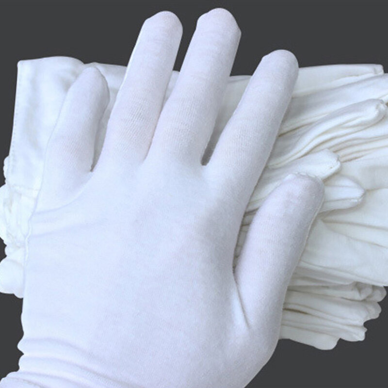 Guantes de trabajo blancos de algodón para hombre y mujer, manoplas transpirables y ligeras para manos secas, guantes de inspección de joyería nupcial, Unisex, 1 par
