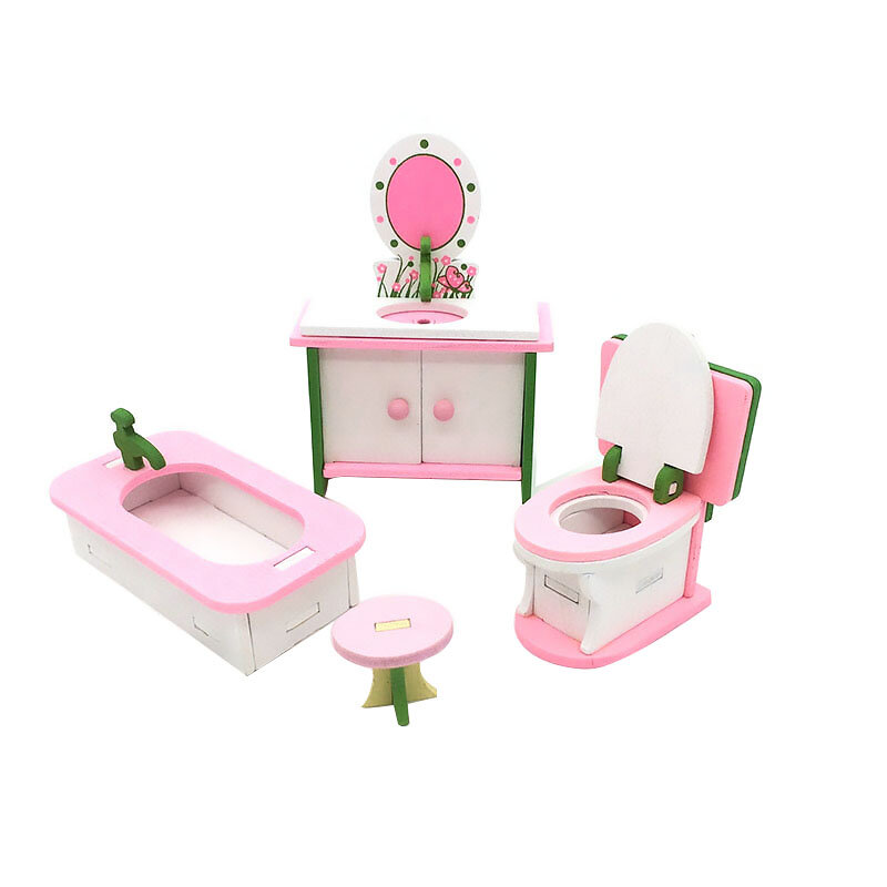 1:12 casa de bonecas móveis em miniatura de madeira criativo banheiro quarto restaurante para crianças figura ação boneca casa decoração boneca
