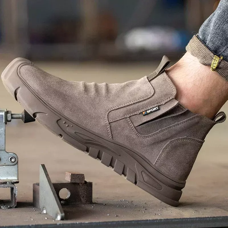 Bottes à bout en acier pour hommes, chaussures de travail anti-crevaison, bottes de sécurité à boucle pour l'extérieur, 2024