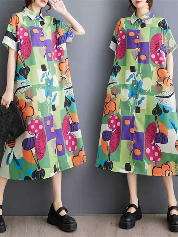 Модное и универсальное повседневное элегантное платье-рубашка с коротким рукавом для женщин Летнее удобное платье большого размера K1137