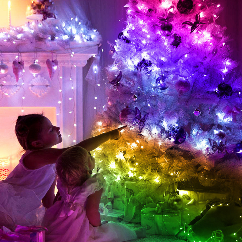 インテリジェントrgbクリスマスライトガーランド,妖精,アプリケーション,bluetoothコントロール,防水usb,銅線ライト,16色,新年の装飾