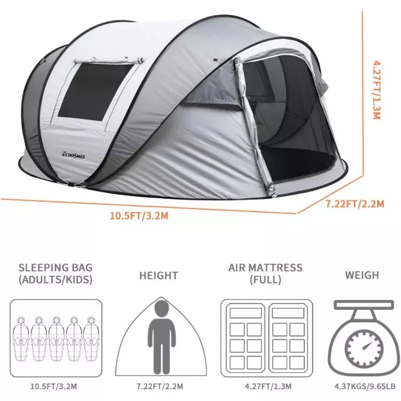 Namiot kempingowy Instant, namiot rozkładany automatycznie 2/4/6/8/10 osób, wodoodporny namiot kopułowy, łatwa konfiguracja dla bez ładunkowy kempingowego