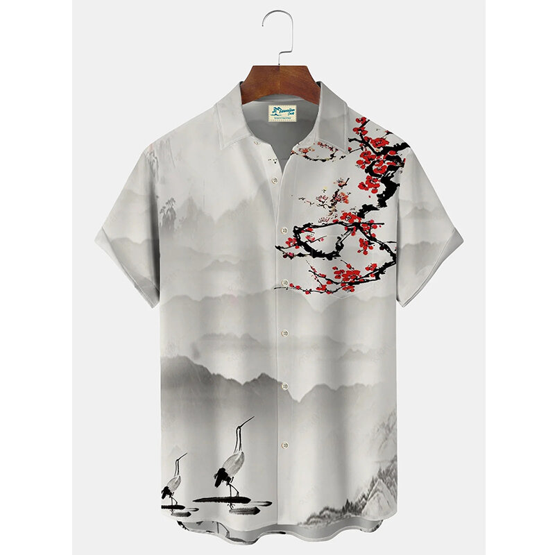 قمصان هاواي بطباعة كرتونية قصيرة الأكمام ، ملابس الشارع ذات رافعي أحمر ، بلوزات غير رسمية ، ملابس هيب هوب ثلاثية الأبعاد ، مصمم أزياء رجالي