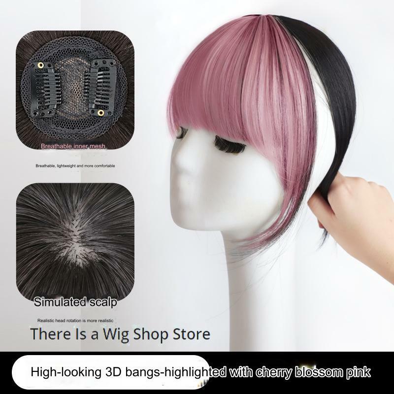 High gloss bangs wig for women with natural forehead invisible seamless hair piece air pink High Temperature Fiber