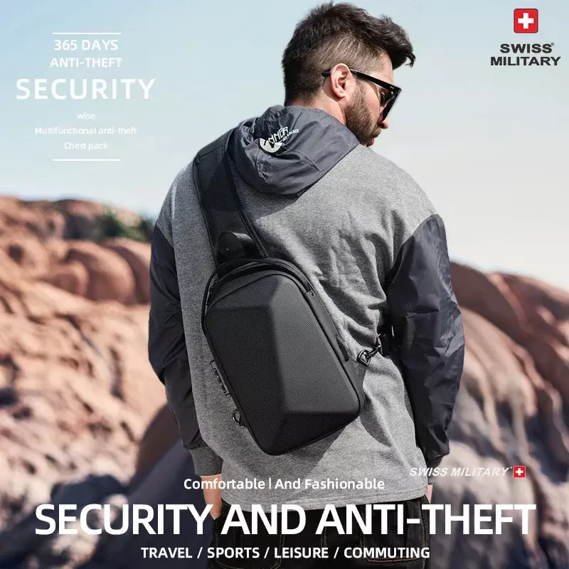 Marca Militar Suíça Mochila Laptop, Mochila Casual Impermeável Anti-Roubo, Carregamento USB, Homens Business Travel Bag