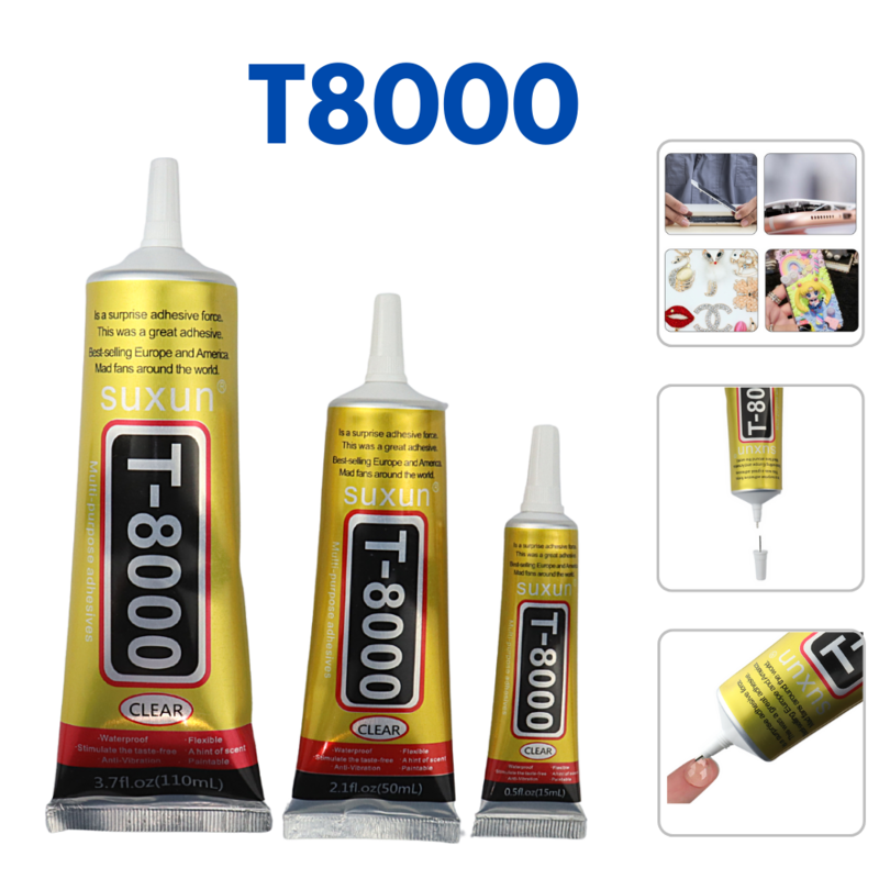15ML 25ML 50ML 110ML SUXUN T8000 Clear Contact Adhesive Cellphone Frame DIY Wooden Leather Metal Toy PVC Plastic Glue T-8000