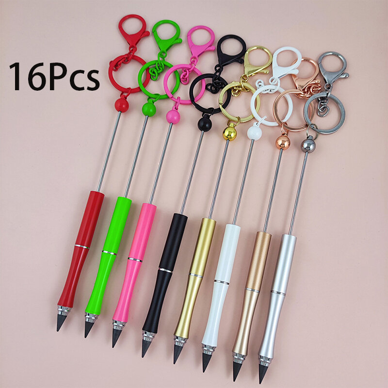 16Pcs No Sharpening Pencil Bead Pencils for Students Paint DIY Beadable Pencil Keychain Beaded Pencils