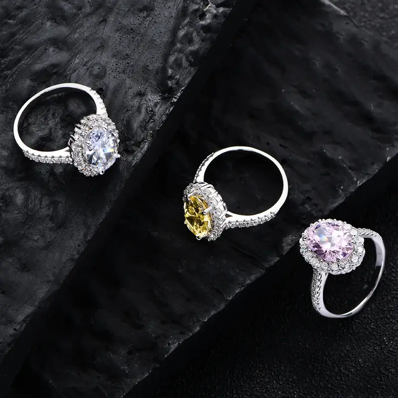 Anillo de diamante en forma de huevo de 5,6 quilates, 8x12mm, Diamante de alto carbono, anillo de diamante rosa caramelo, pequeño y versátil, nuevos modelos