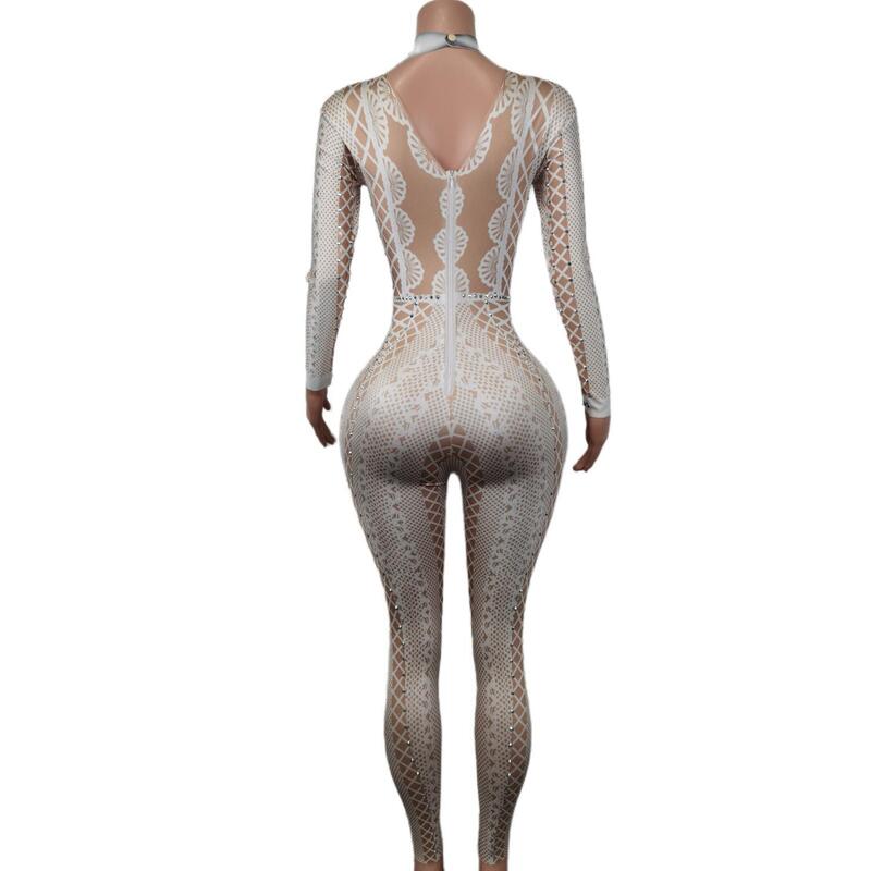 Sparkling Rhinestones Tights Jumpsuit Long Sleeve Personality Performance Costume Ladies Nightclub Dance Show Wear Lianti